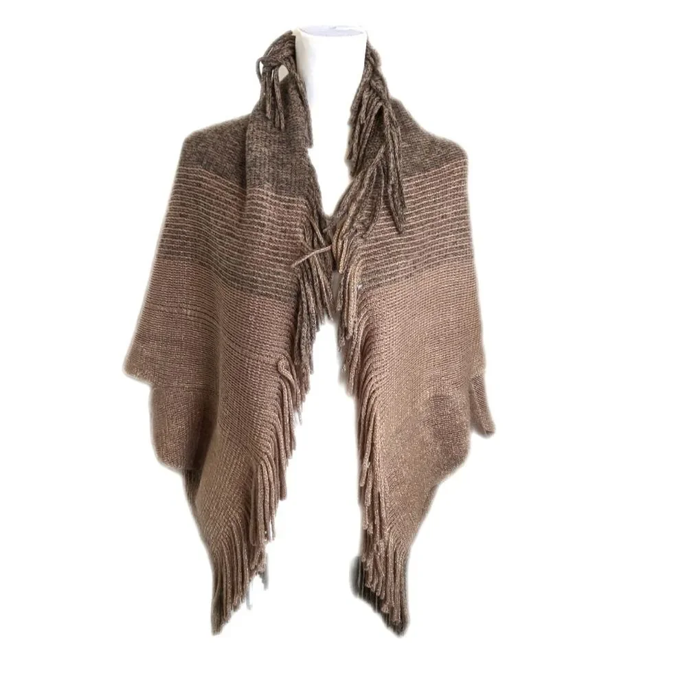 SHEIN blanket shawl cape shrug with fringe, NEW, brown, tan, gold, one size